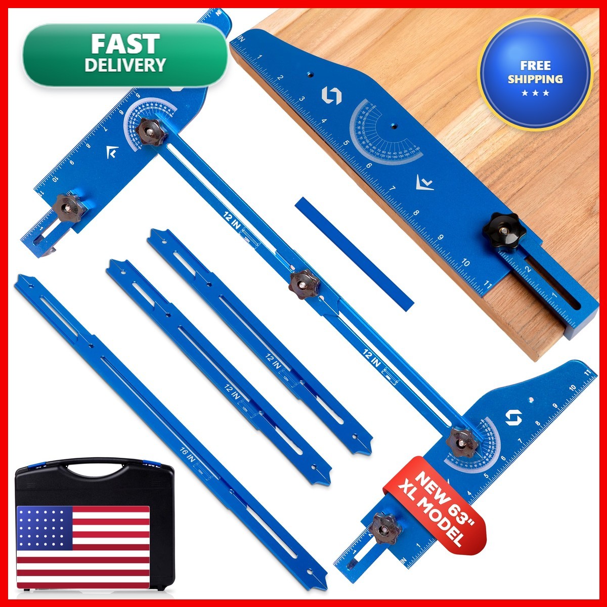 ELEON Staircision™ Stair Tread Template Tool XL - 63" Aluminum Alloy Jig with