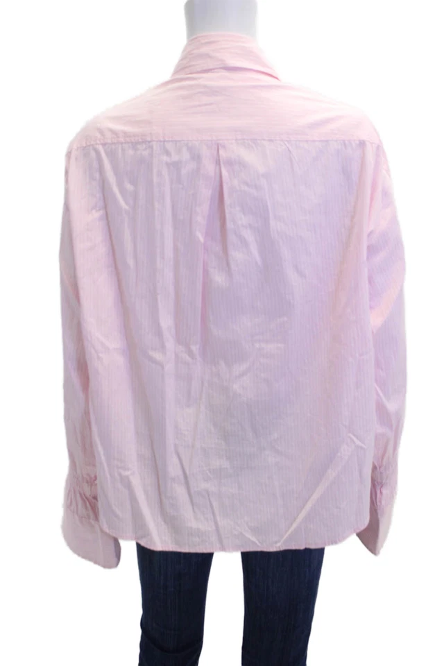 Blusa ALC para mujer de algodón a rayas con cuello fruncido manga abotonada rosa talla 0 Foto 3 de 4