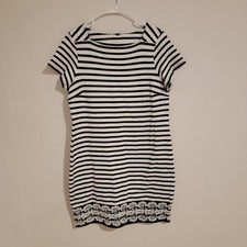 Talbots Womens Dress Size Medium Petite Black White Striped Career Woman Midi