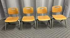 Vintage Metal & Wood Stacking School Chairs SET OF 4 Raymond Loewy BRUNSWICK lot