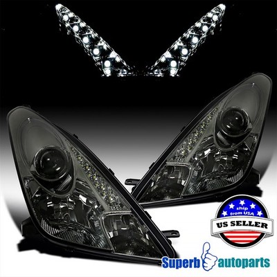 Fits 2000-2005 Toyota Celica GT GTS Projector Headlights LED Bar Smoke 00-05