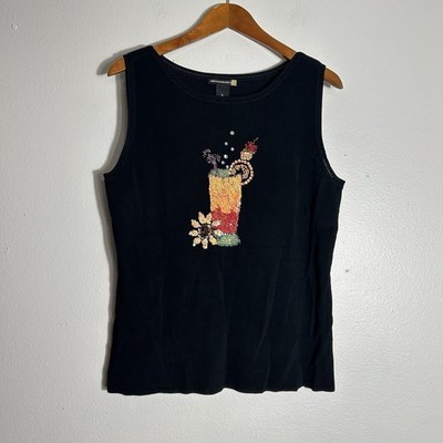 Sweaterworks Sleeveless Sweater Rib Stretch Black Sequins Vacation XL