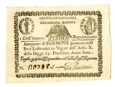 Italian States-Rome. Assegnati, 1798. 9 Paoli, P-S539, Issued Note. UNC
