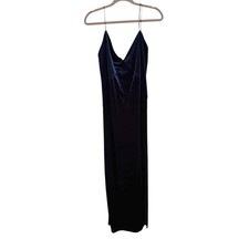 NWT Zara Womens Large Slip Dress High Slit Velvet Blue Maxi Backless