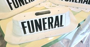 Vintage Funeral Magnetic Car Sign Mortuary  Funeral Home Estate  Circa 1970