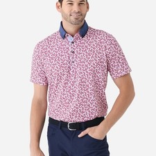 Greyson Coral Dreams II Golf Polo Shirt Pink Print Performance Size L