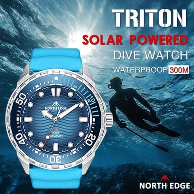 NORTH EDGE 2025 New TRITON Solar Powered Dive Men's Quartz Watch 316L 30ATM