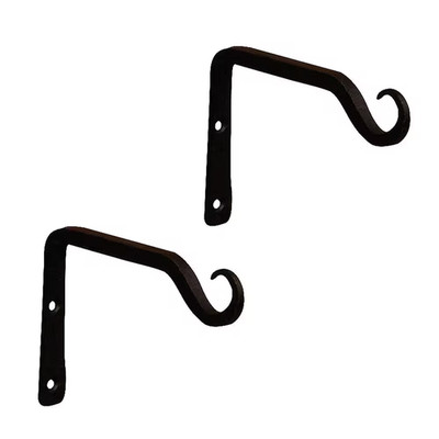 Set of 2 Straight up Curled Wall Iron Bracket Hooks, 6 In. Long, Black Powder Co