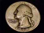 1938-P  Washington Quarter, Very Good Grade.