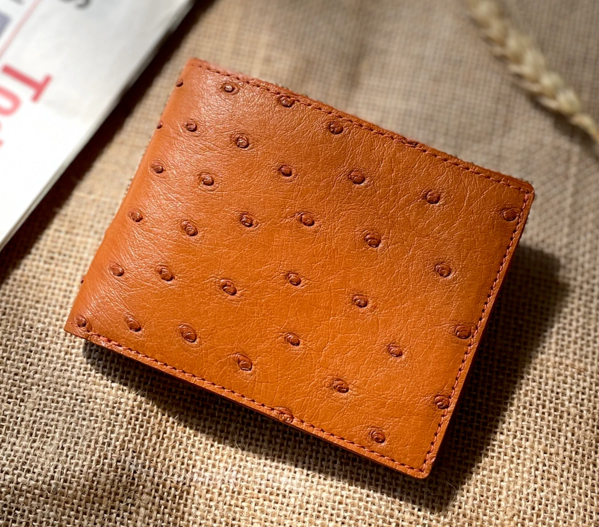 Slim Ostrich Leather Billfold Wallet