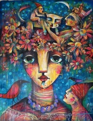 Acrylic On Canvas painting  By Carlos Cesar cuban art 40x32  In T : Aùn Llueve