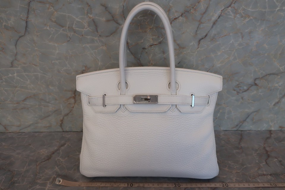 HERMES Birkin 30 Taurillon Clemence Hand Bag White Square J (2006) eBay