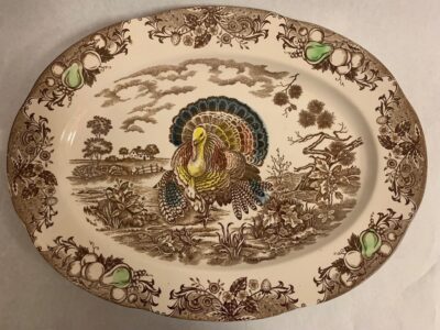 Vintage Ironstone Transferware Turkey Oval Platter, turkey and