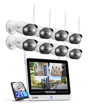 ZOSI 3MP /5MP CH 12" LCD Monitor Outdoor Security wifi IP Camera System Audio