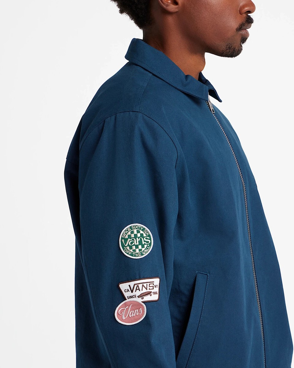 NWT Unisex VANS Premium Zip Front Jacket $140 L blue patch washed