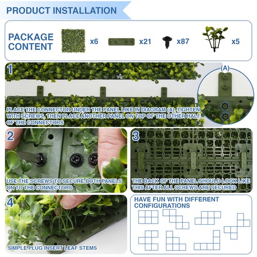 Estera de seto de pared artificial de flores blancas de 18 * 18" con valla de césped exterior trasera dura - Imagen 3 de 6