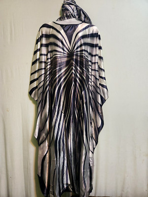 African Women Kaftan Caftan Long Dress Gown Zebra Print With Scarf  Free Size