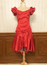 Vintage Sequins Ruffle Sleeve Prom Party Gown Satin Dress Red 3-4 Sz USA ilgwu