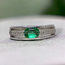 Emerald Oval Cut Gemstone With 925 Sterling Silver Ring For Men's 612