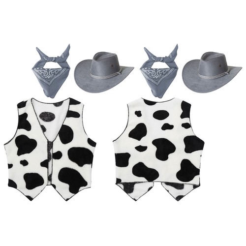 FEESHOW Unisex Kids Cowboy Cowgirls Costume Outfits Cow Print Vest with AU - Picture 22 of 66