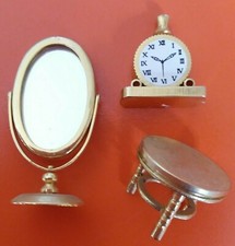 Vintage Dolls House Brass Mantle Clock Vanity Mirror Stand Bundle Lot Miniature