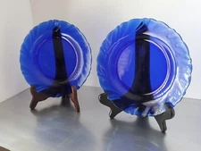 Vereco Duralex France Rivage Cobalt Blue Swirl  Salad Plates Set of 4