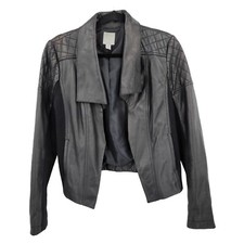 Halogen Lamb Leather Quilted Moto Open Front Jacket M Black Mob Wife Biker