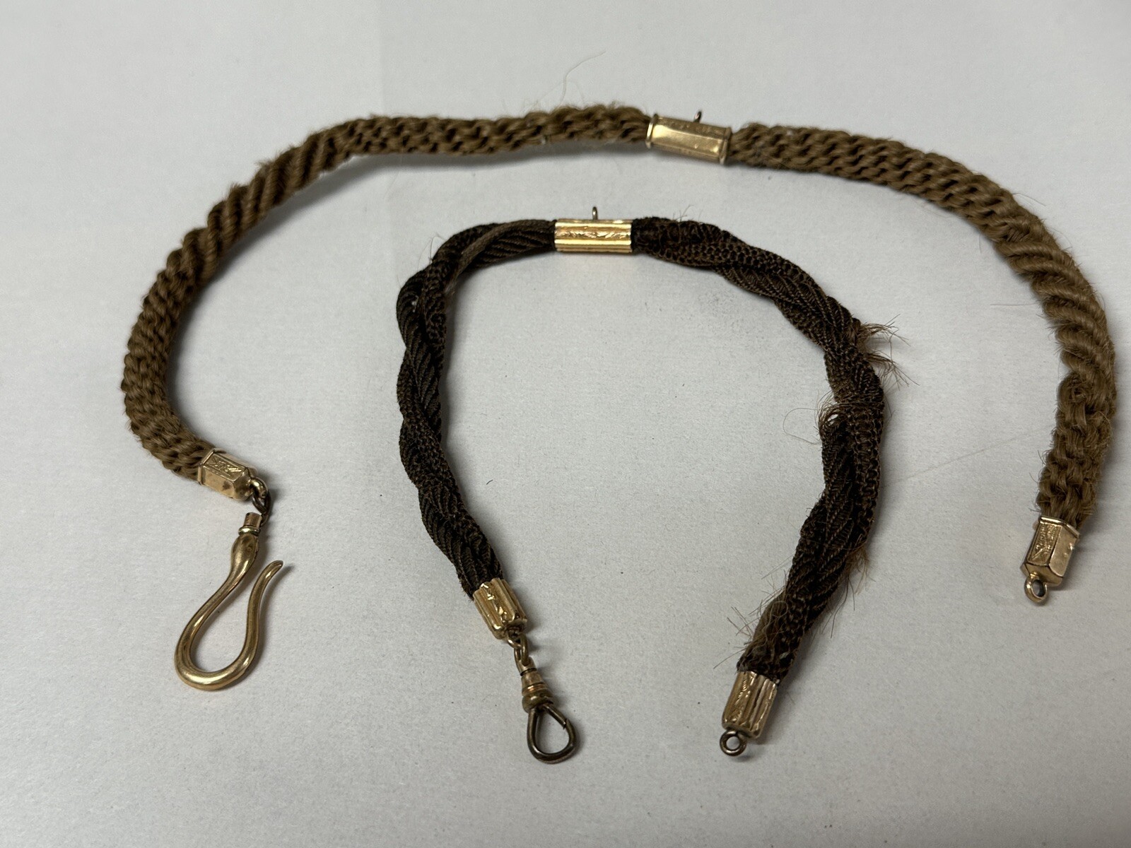 2 pcs Antique Victorian Hair Mourning Jewelry Necklaces Gold Filled