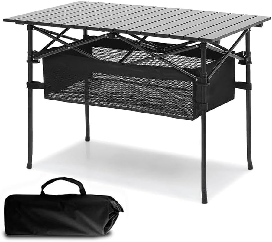 Outdoor Folding Portable Picnic Camping Table, Aluminum Roll-Up Table with Easy