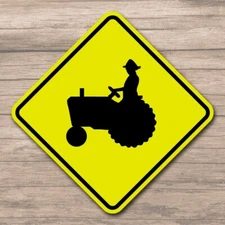 Tractor Farmer Crossing 8" Diamond Yellow Aluminum Sign Caution Road Sign Plaque