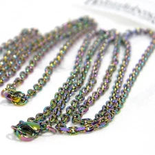 Rainbow Ion Plated Stainless Steel 3mm Cable Chain Necklace with Lobster Clasp