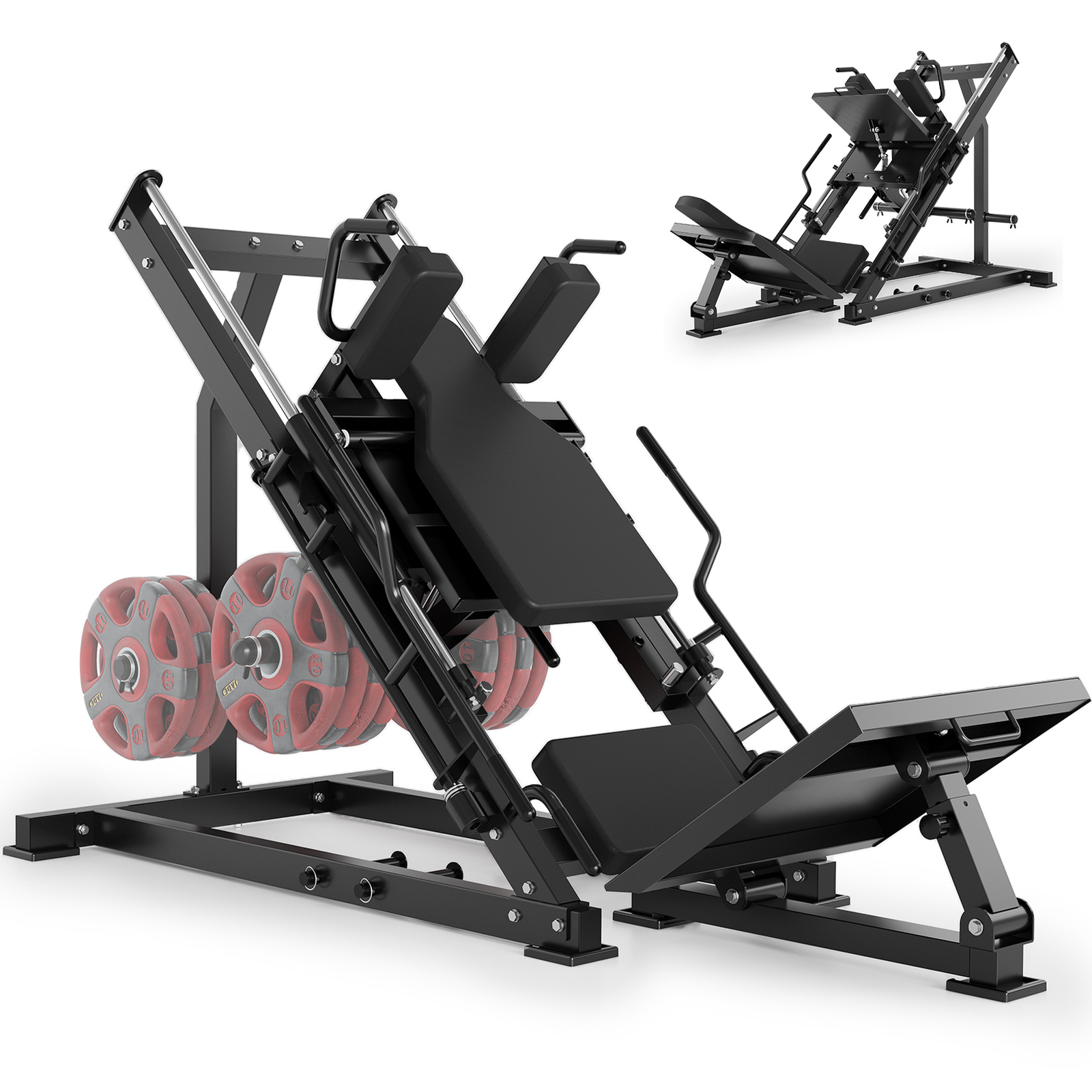 2 in 1 Leg Press Hack Squat Machine Home Gym with Linear Bearing &Weight Storage
