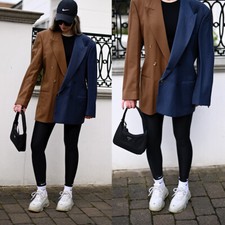 Splicing Women's Blazer Jacket Peak Lapel Outdoor Casual Double Breasted Top