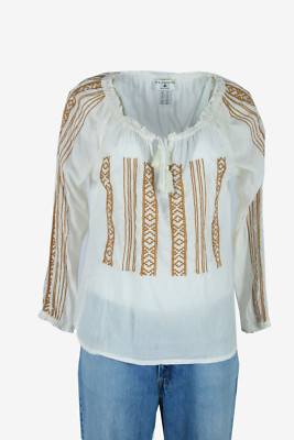 Vintage Boho Embroidered Blouse Hippie Gypsy 90s Retro White Size XL - LB373