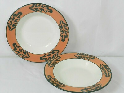  Pier 1 LA PRIMULA Hand Painted Rimmed Soup Bowls Set of 2