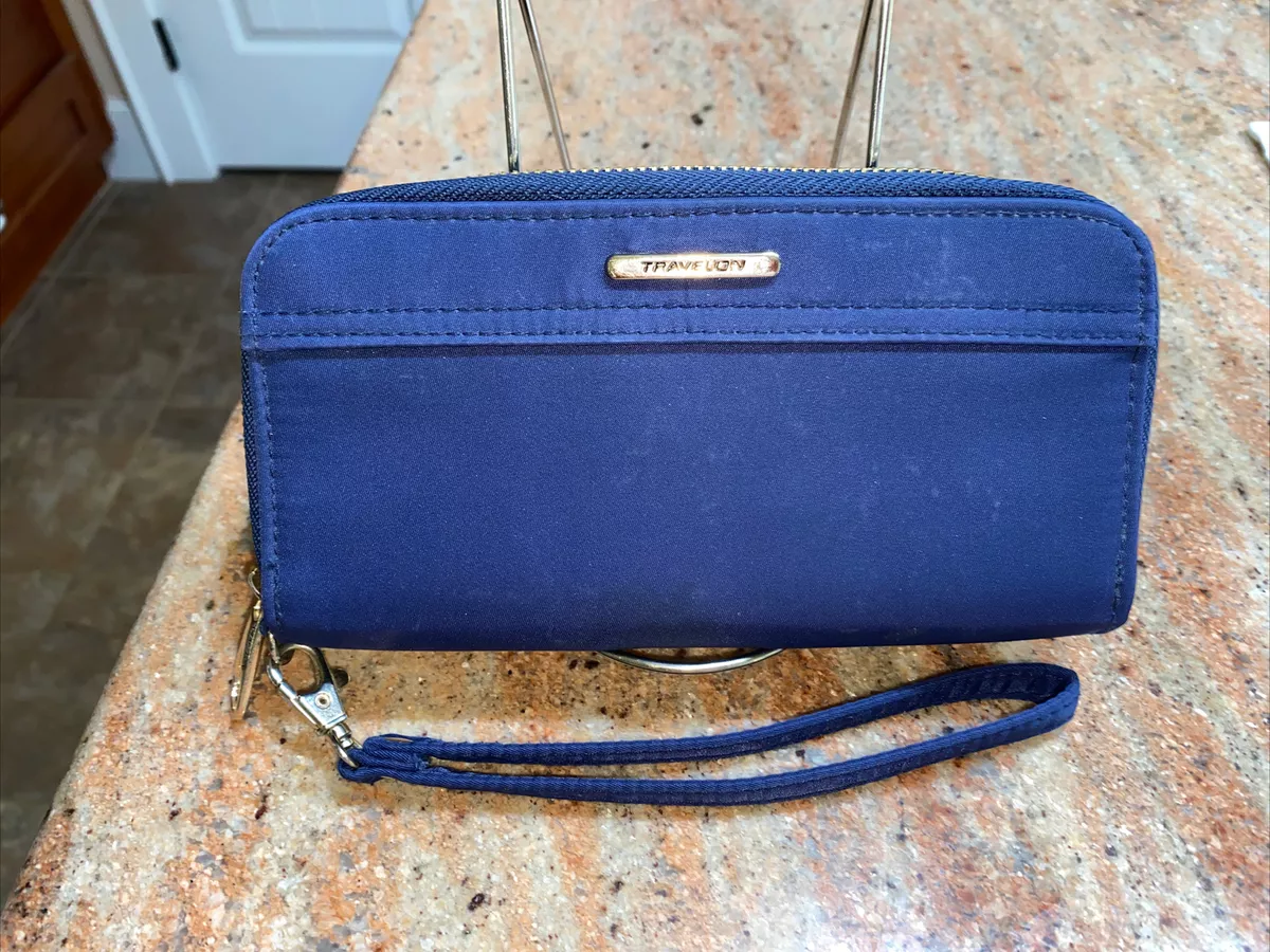 Travelon RFID Blocking Travel Clutch Zip Around Wallet Wristlet Navy Blue