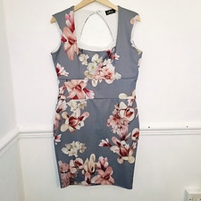 Diva Womens Dress Grey Size UK 12 Pink Floral Knee Length Wedding Occasion Party