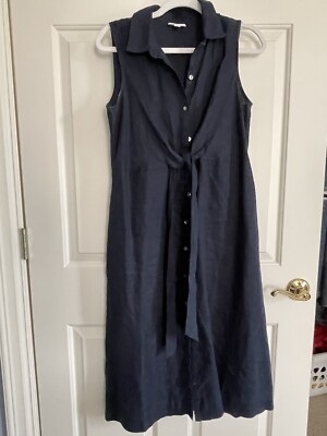 linen navy blue dress Night Blue Linen Dress - Linen Wrap Dress for Women - Linen Midi Dress - Summer Dress with Pockets main image 1
