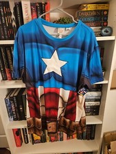 Captain America Athletic Fit Costume Shirt Blue With All Over Design Size 2XL
