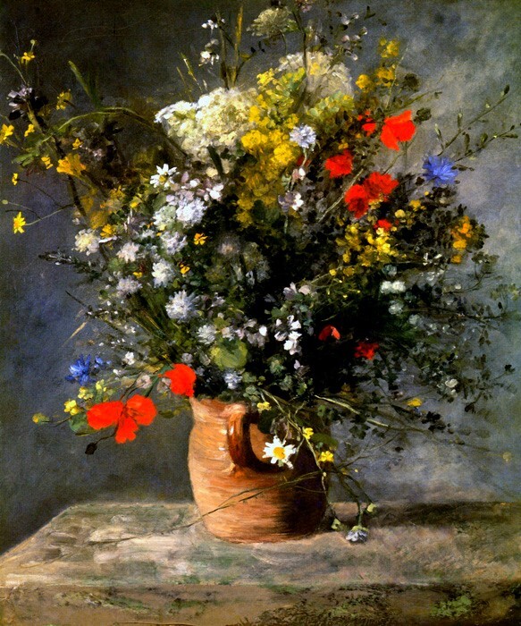 FLOWERS IN A VASE 1866 FRENCH PAINTING BY PIERRE-AUGUSTE RENOIR