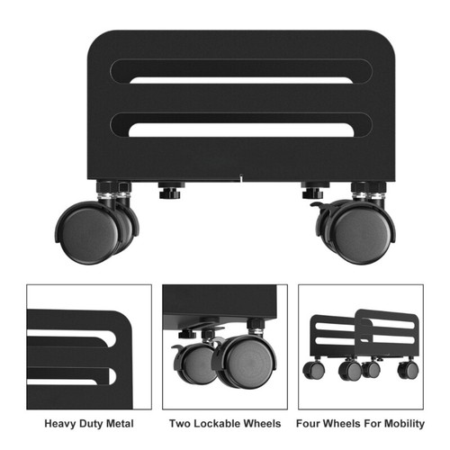 PC Tower Stand Mobile Adjustable Rolling Cart Locking Wheel Steel Construction - Afbeelding 6 van 8