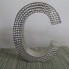 Metal Wall Mount or Standing Silver Letter C w/ Hammered Imprint
