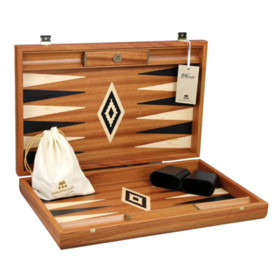 Manopoulos Intarsien Mahagoni Backgammon Set 23 Zoll mit Aufbewahrungsregalen
