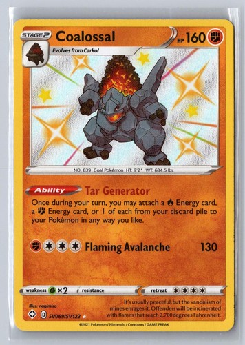 Coalossal SV069/SV122 Shiny Rare Shining Fates Shiny Vault Pokemon Holo NM