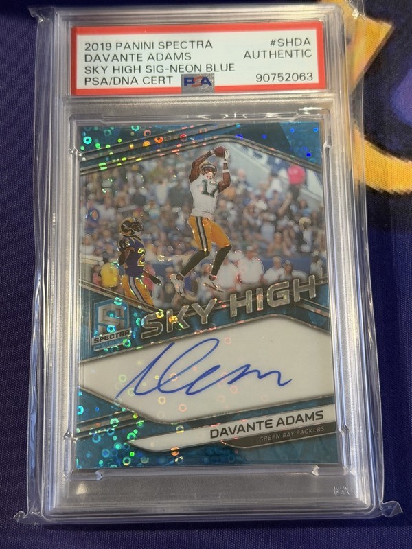 2019 Spectra Sky High Signatures Davante Adams Neon Blue PSA Authentic /35