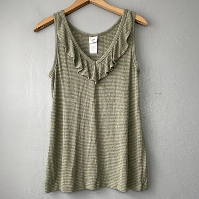 CAbi Ribbed Tank Top Size XS Wink Green Striped Ruffled Forest Fairy Grunge Boho