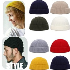 Cuff Beanie Knit Hat Cap Slouchy Skull Ski Men Women Plain Winter Warm Hats -