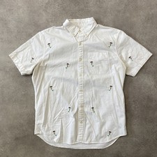 Gap Button-Up Mens Medium Mermaid Embroidered Short Sleeve Shirt, White
