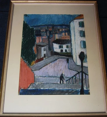 John Hedman  1913-1994, expressive Stadtszene,  Pastell, datiert 1956 - Bild 1 von 4