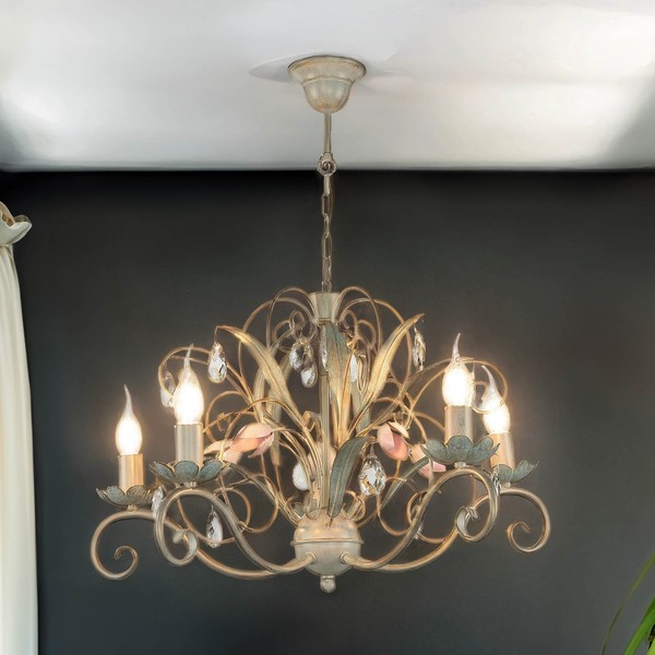 Florale Pendelleuchte Ø62Cm Weiß 5X E14 Decke Kronleuchter Lampe HäNgeleuchte-image